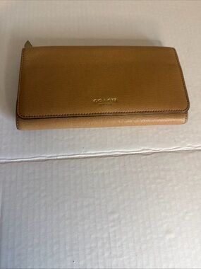 Coach Saffiano Leather Clutch Wallet in Cognac